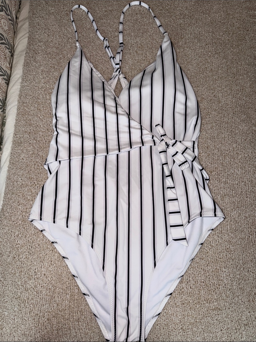 Cupshe White One-Piece Swimsuit with Black Stripes